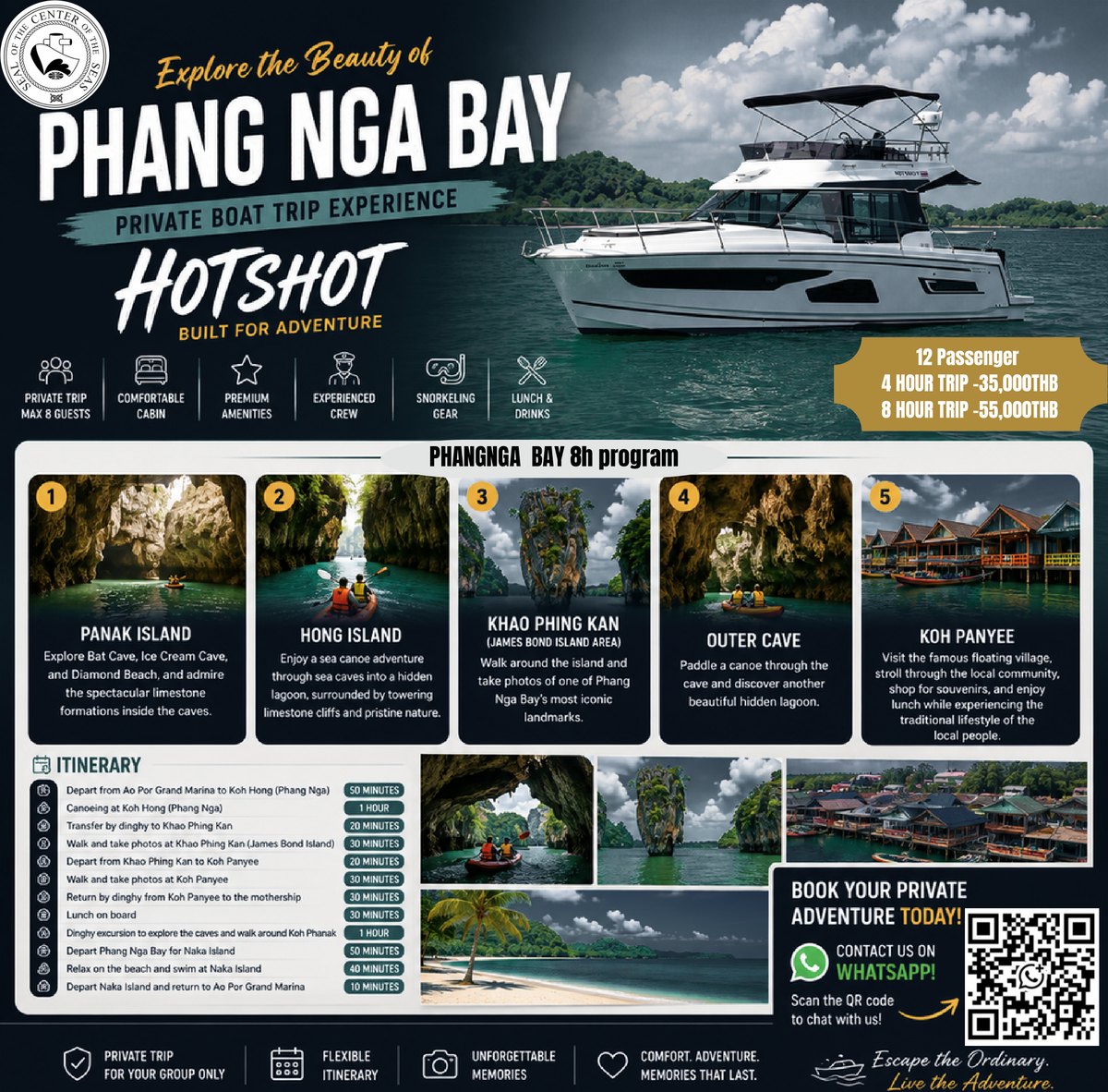 Phang Nga Bay private boat trip on HOTSHOT: 8-hour programme with Koh Hong, James Bond Island, Koh Panyee, Koh Phanak and Naka Island