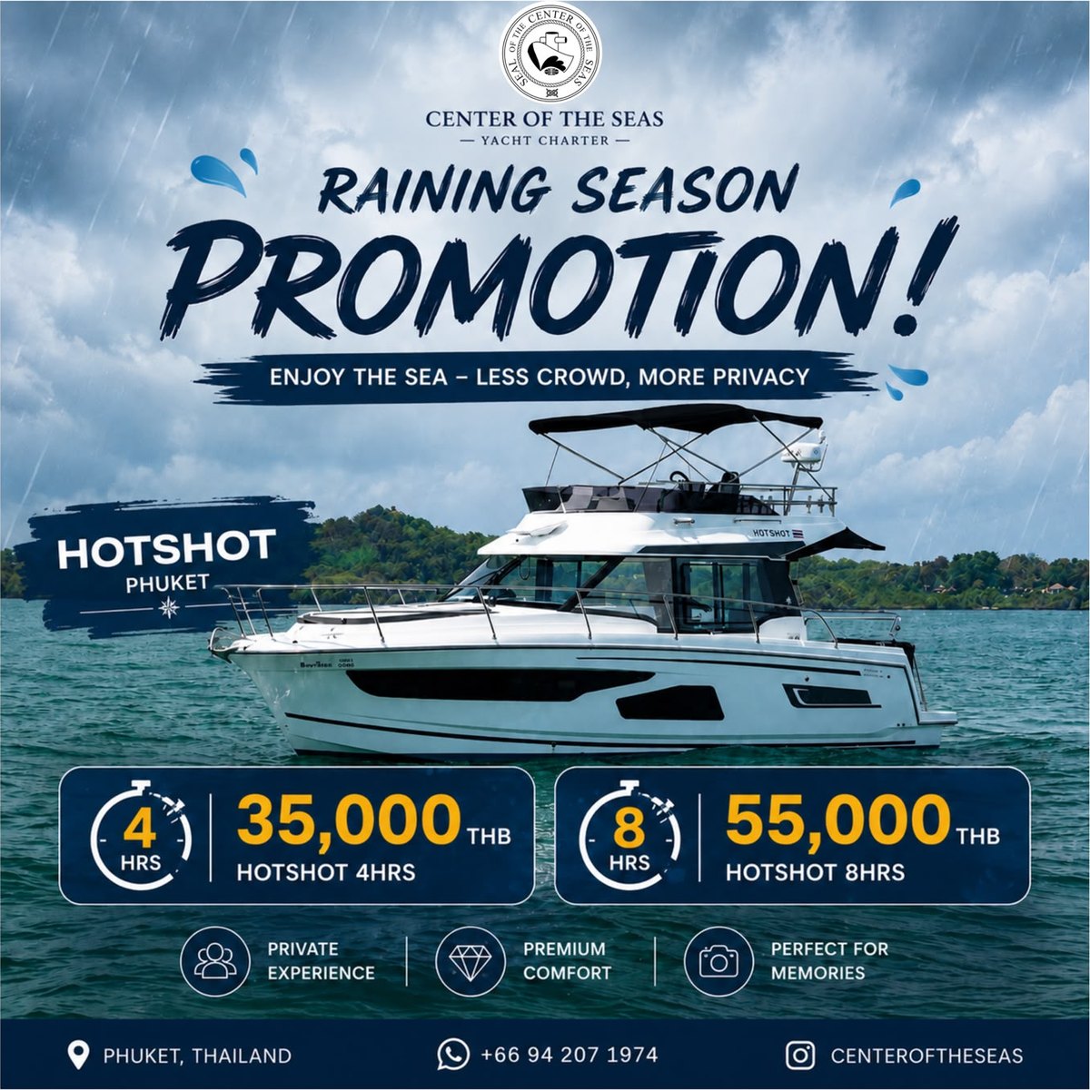 HOTSHOT raining season promotion: four-hour and eight-hour charter rates